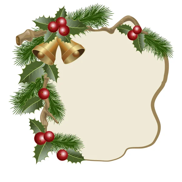 Kerstmis Achtergrond Met Takken Van Spar Holly Met Decoratieve Elementen — Stockvector