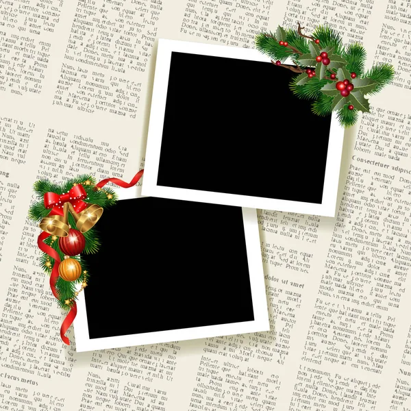 圣诞相框 带装饰的节日照片框架模板 向量例证 — 图库矢量图片