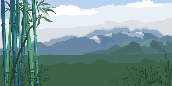 Bambu ile manzara — Stok Vektör