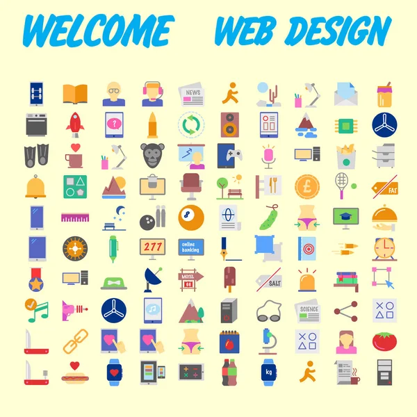 Set Van 100 Iconen Van Het Platte Web Volgende Thema — Stockvector