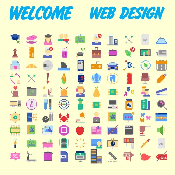 100 Универсальных Иконок Веб Дизайна Разные Темы Векторная Иллюстрация — стоковый вектор
