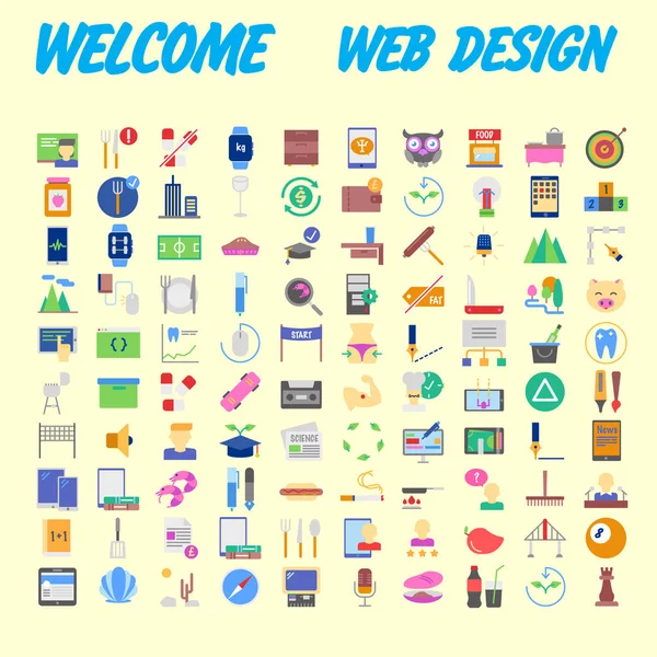100 Flache Web Icons Folgenden Themen Seo Und Entwicklung Kreativer — Stockvektor