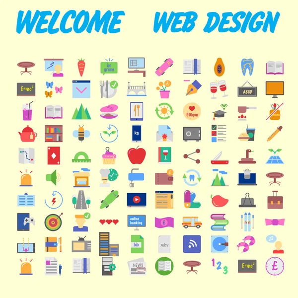 Conjunto 100 Iconos Planos Alta Calidad Ilustración Vectorial — Vector de stock