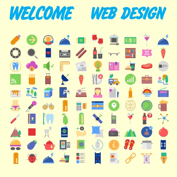 Conjunto 100 Iconos Planos Alta Calidad Ilustración Vectorial — Vector de stock