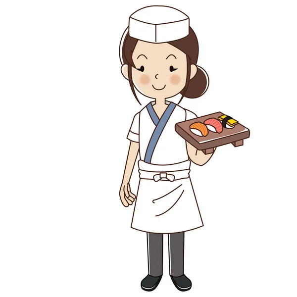 Női sushi Chef, Japán sushi Chef. — Stock Vector