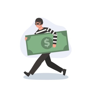 Çizgi film hırsızı maskeli adam büyük para hırsızlığı resimli para suçu konsepti taşıyor..