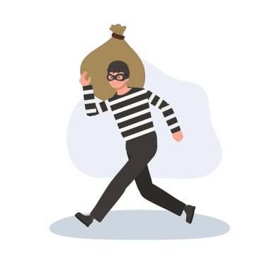 Soygun çizgi filmi çizimi hırsız hırsız suçlu karakter para çuvalı kaçağı adam maske suç mahallinde