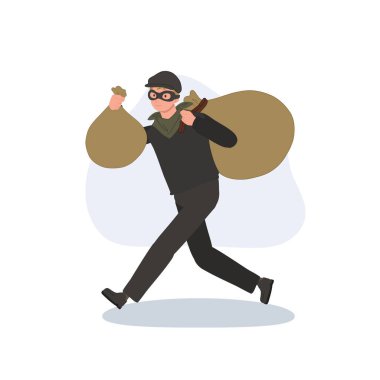 Çizgi film hırsızı çalıntı para çantaları taşıyor. Hırsızlık için karakter tasarımı yapıyor.