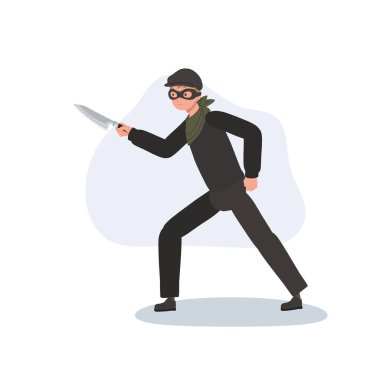 Elinde bıçak tutan siyah elbiseli bir hırsız suçluyu gösteriyor.