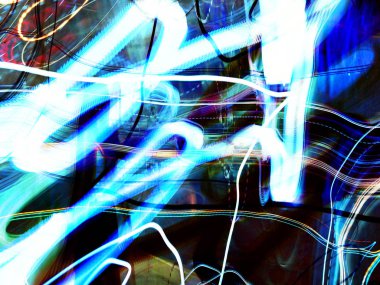 Işık efektleri. Neon parıltısı. Şenlik dekorasyonu. Bulanık arkaplan. Renkli desen.