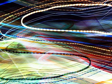 Işık efektleri. Neon parıltısı. Şenlik dekorasyonu. Bulanık arkaplan. Renkli desen.