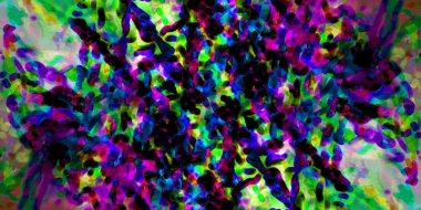 Simetri ve yansıma. Işık efektleri. Neon parıltısı. Soyut bulanık arka plan. Renkli desen. Doku.