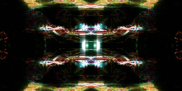 Szimmetria Reflexió Fényhatások Neonfény Absztrakt Elmosódott Háttér Színes Mintázat Textúra — Stock Fotó