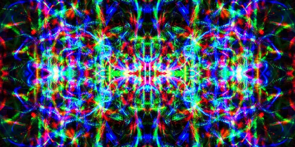 対称性と反射 光の効果 ネオンの輝き抽象的なぼやけた背景 カラフルなパターン テクスチャ — ストック写真