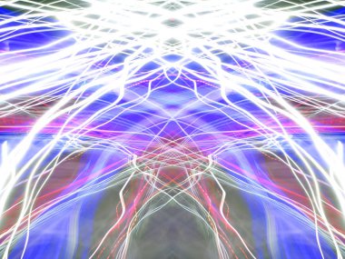 Simetri ve yansıma. Işık efektleri. Neon parıltısı. Soyut bulanık arka plan. Renkli desen.