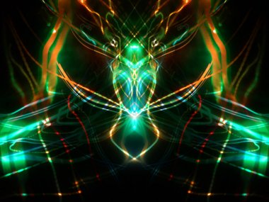 Symmetry and reflection. Light effects. Neon glow. Abstract blurred background. Colorful pattern. clipart