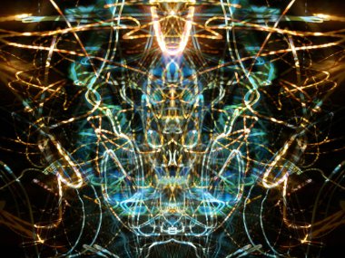 Simetri ve yansıma. Işık efektleri. Neon parıltısı. Soyut bulanık arka plan. Renkli desen.