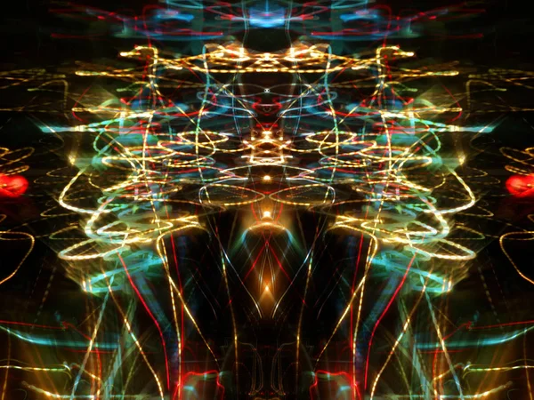 Simetría Reflexión Efectos Luz Brillo Neón Fondo Borroso Abstracto Patrón — Foto de Stock