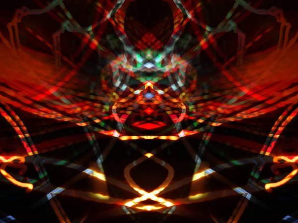 対称性と反射 光の効果 ネオンの輝き抽象的なぼやけた背景 カラフルなパターン — ストック写真