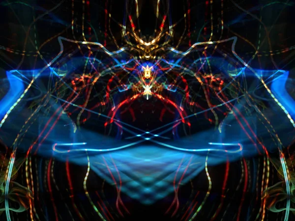 Symmetrie Und Reflexion Lichteffekte Neonlicht Abstrakter Verschwommener Hintergrund Buntes Muster — Stockfoto