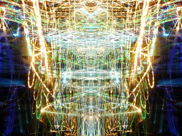Symetrie Odraz Světelné Efekty Neonová Záře Abstraktní Rozmazané Pozadí Barevný — Stock fotografie