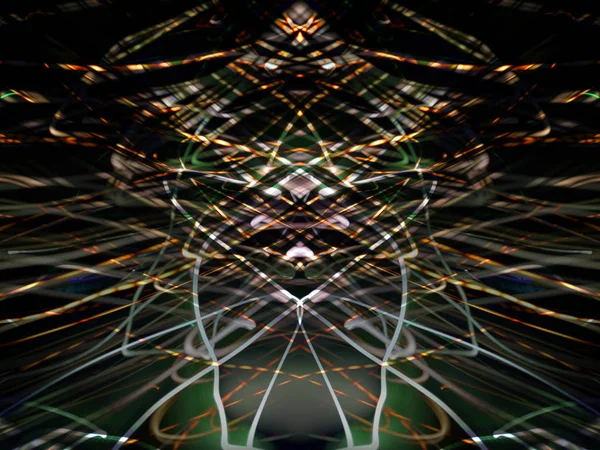 Simetria Reflexão Efeitos Luz Brilho Néon Fundo Embaçado Abstrato Padrão — Fotografia de Stock