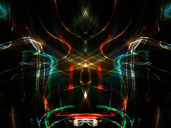 Simetri Dan Refleksi Efek Cahaya Cahaya Neon Latar Belakang Kabur — Stok Foto