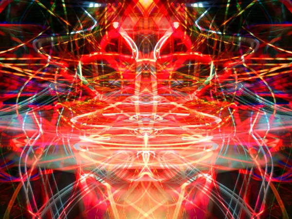 Symmetrie Reflectie Lichteffecten Neon Gloed Abstracte Onscherpe Achtergrond Kleurrijke Patroon — Stockfoto