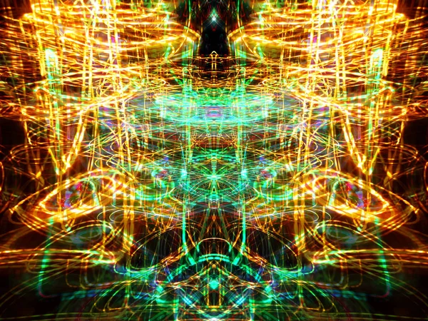 Symmetrie Reflectie Lichteffecten Neon Gloed Abstracte Onscherpe Achtergrond Kleurrijke Patroon — Stockfoto