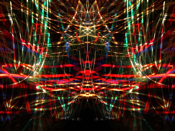 Symmetry Reflection Light Effects Neon Glow Abstract Blurred Background Colorful — Stock Photo, Image