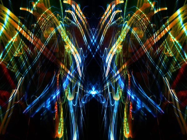 Symmetry Reflection Light Effects Neon Glow Abstract Blurred Background Colorful — Stock Photo, Image