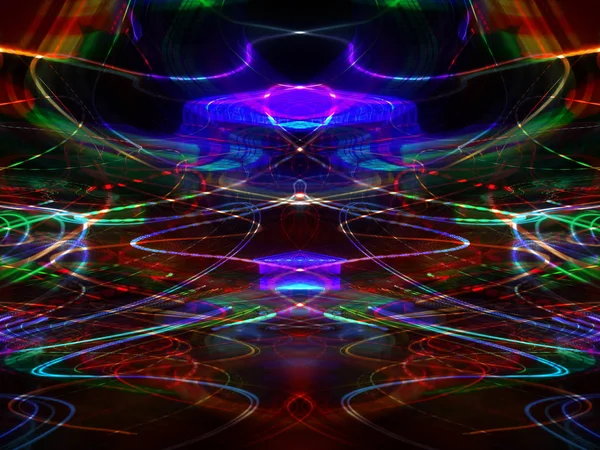 Symmetrie Reflectie Lichteffecten Neon Gloed Abstracte Onscherpe Achtergrond Kleurrijke Patroon — Stockfoto