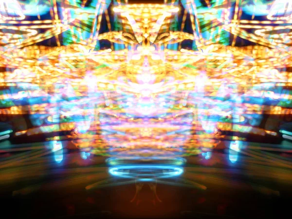 Simetri Yansıma Işık Efektleri Neon Parıltısı Soyut Bulanık Arka Plan — Stok fotoğraf