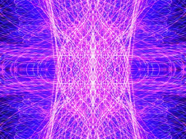 Simetri ve yansıma. Işık efektleri. Neon parıltısı. Soyut bulanık arka plan. Renkli desen.