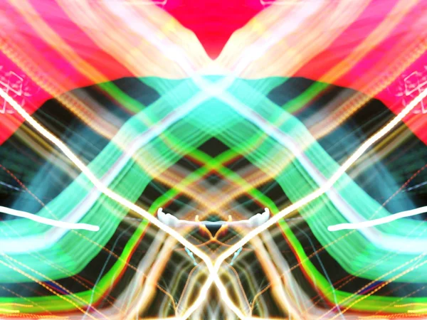 Symmetry Reflection Light Effects Neon Glow Abstract Blurred Background Colorful — Stock Photo, Image