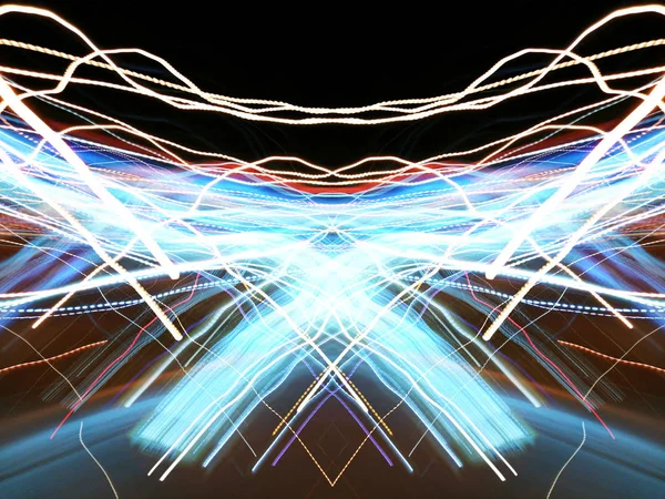 Symetrie Odraz Světelné Efekty Neonová Záře Abstraktní Rozmazané Pozadí Barevný — Stock fotografie