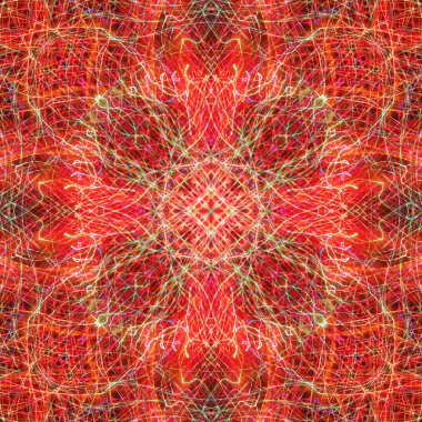 Simetri ve yansıma. Işık efektleri. Neon parıltısı. Şenlikli dekorasyon. Soyut bulanık arka plan. Parlayan doku. Parlayan desen.