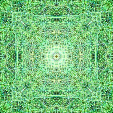 Simetri ve yansıma. Işık efektleri. Neon parıltısı. Şenlikli dekorasyon. Soyut bulanık arka plan. Parlayan doku. Parlayan desen.