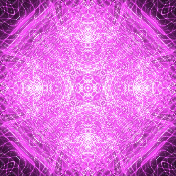 Symmetry and reflection. Light effects. Neon glow. Festive decoration. Abstract blurred background. Glowing texture. Shining pattern.