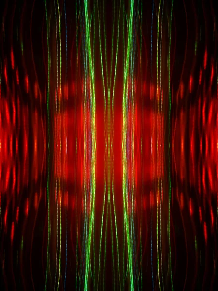 Symmetrie Reflectie Lichteffecten Neon Gloed Feestelijke Decoratie Abstracte Onscherpe Achtergrond — Stockfoto