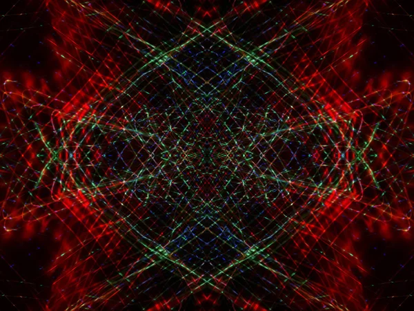 Symmetrie Reflectie Lichteffecten Neon Gloed Feestelijke Decoratie Abstracte Onscherpe Achtergrond — Stockfoto