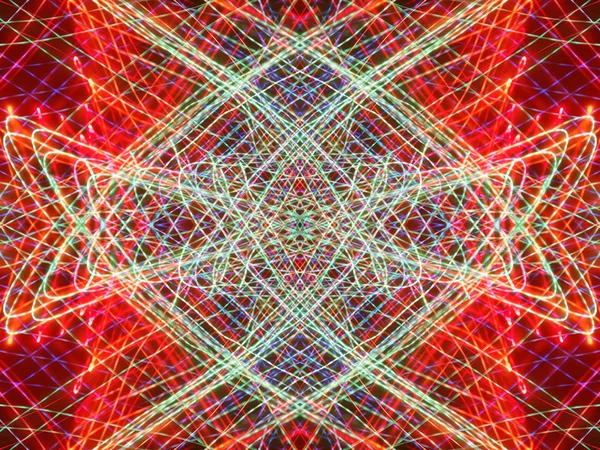 対称性と反射 光の効果 ネオンの輝きお祝いの装飾 抽象的なぼやけた背景 光るテクスチャ 輝くパターン — ストック写真