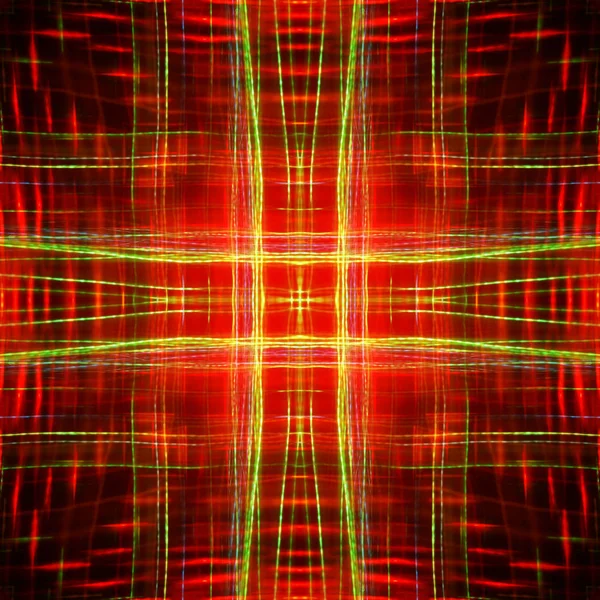 Symmetry and reflection. Light effects. Neon glow. Festive decoration. Abstract blurred background. Glowing texture. Shining pattern.