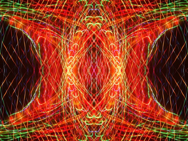 対称性と反射 光の効果 ネオンの輝きお祝いの装飾 抽象的なぼやけた背景 光るテクスチャ 輝くパターン — ストック写真
