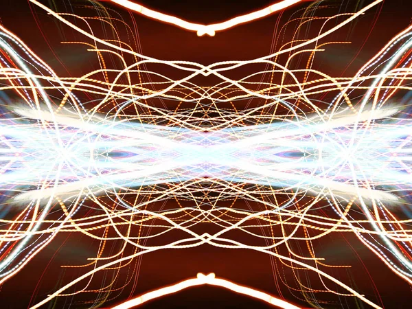 Szimmetria Elmélkedés Fényhatások Neonfény Ünnepi Dekoráció Absztrakt Elmosódott Háttér Izzó — Stock Fotó