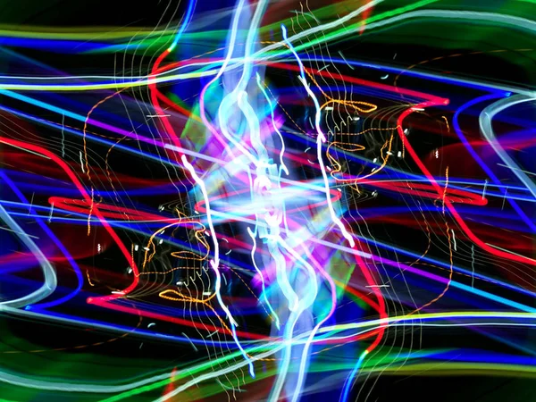 Pictură Ușoară Strălucire Neon Simetrie Reflecție Decoratiuni Festive Abstract Estompat — Fotografie, imagine de stoc