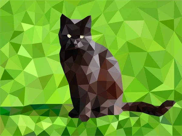 Preto Gato Mosaico Fundo Grama Verde — Vetor de Stock