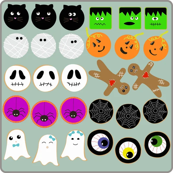 Différents Biscuits Glacés Pour Halloween — Image vectorielle