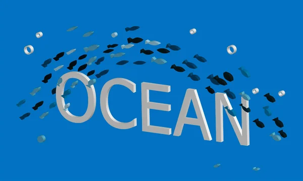 Plantilla Con Escuela Peces Burbujas Texto Océano Fondo Submarino Con — Vector de stock