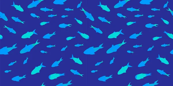 Nahtloses Muster Von Meeresfischen Mit Türkisfarbener Textur Abstrakte Silhouetten Modernes — Stockvektor